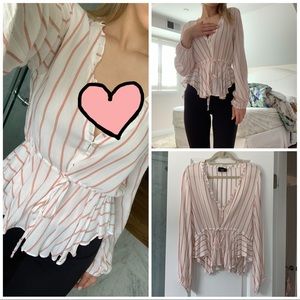VICI Collection White Blouse w Orange Stripes